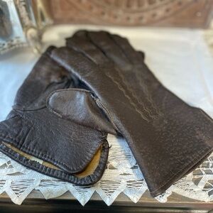 Vintage dark Brown soft Leather Gloves lined men’s large